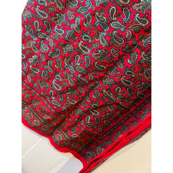 Vintage Large Red Paisley Print Scarf - Picture 4 of 5